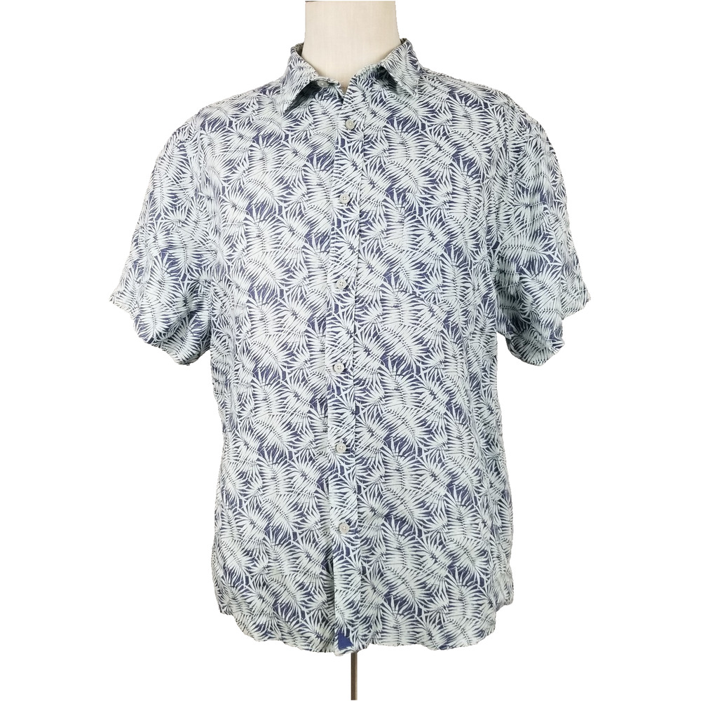 UNTUCKit Shirt Mens XL Navy Driscoll SS Linen Palm Leaf Print Button Up 2023